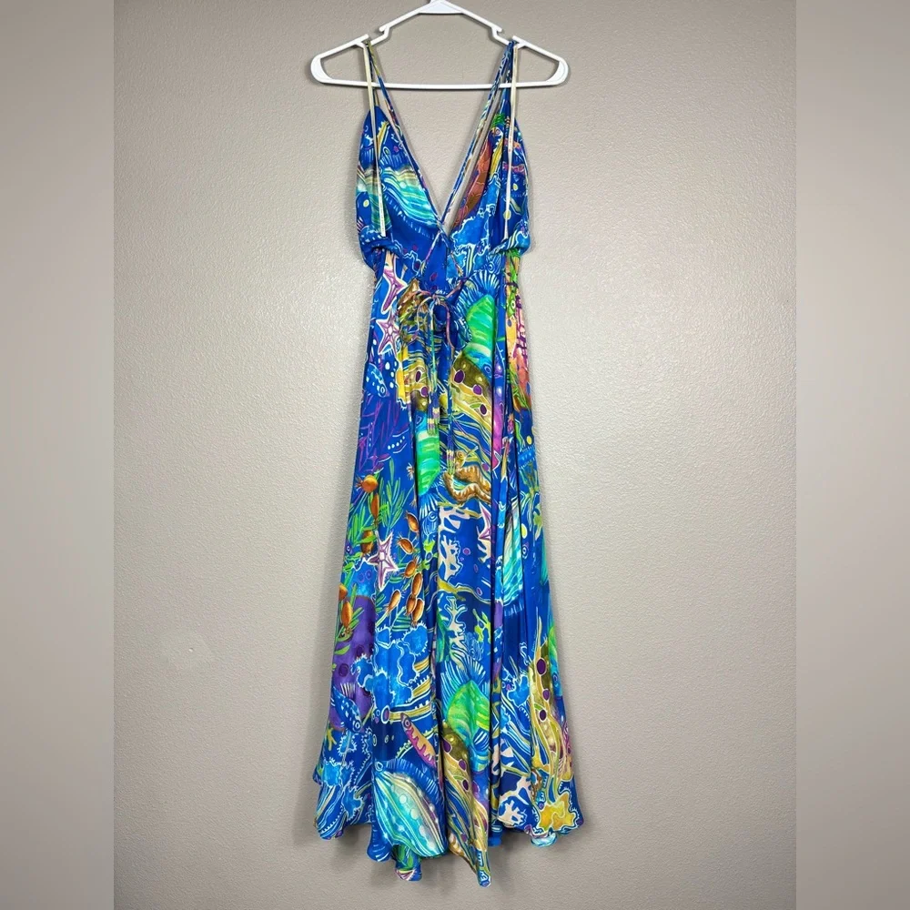 Farm Rio Blue Sea Life Sleeveless Maxi Dress EUC H - Picture 5 of 13